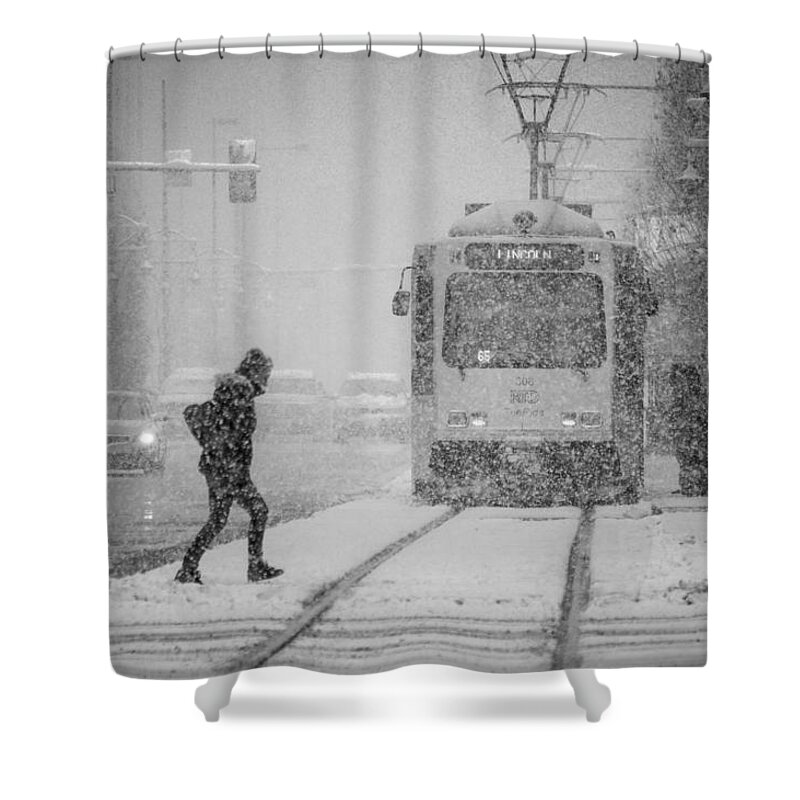 Train Shower Curtain featuring the photograph Downtown Snow Storm by Stephen Holst