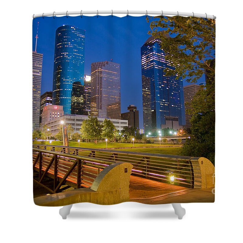 Walk Shower Curtain featuring the photograph Dowtown Houston by night by Olivier Steiner