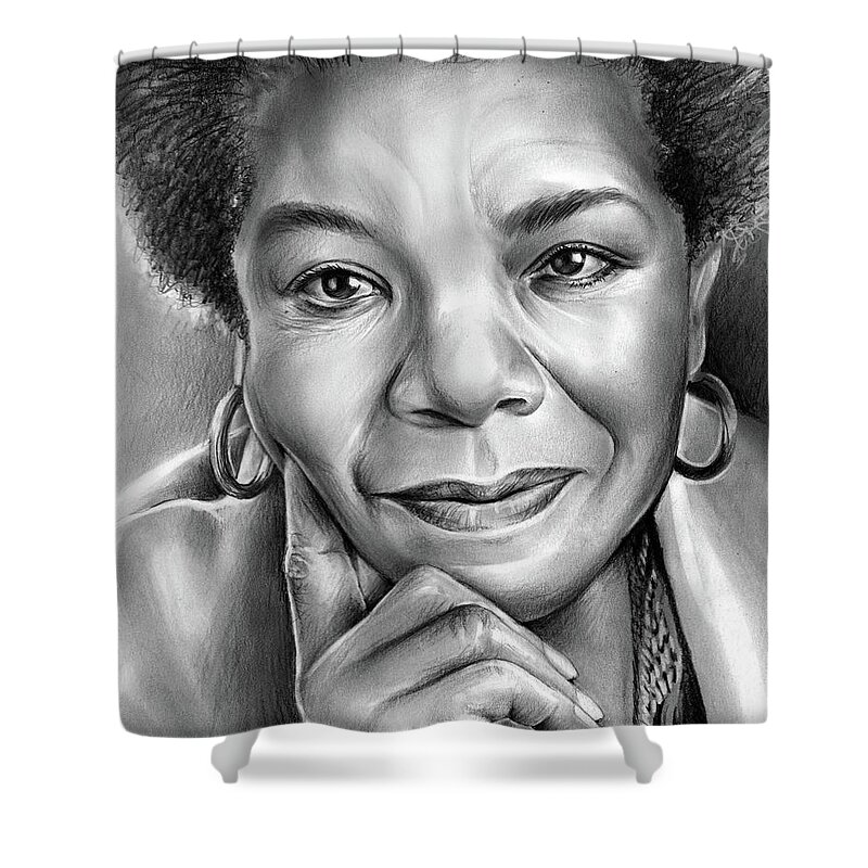 Maya Angelou Shower Curtain featuring the drawing Dr Maya Angelou by Greg Joens