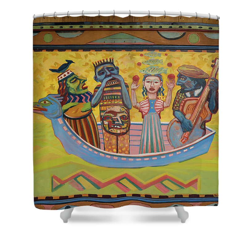 Dragon Boat Band Shower Curtain featuring the photograph Dragon Boat Band by Tom Cochran