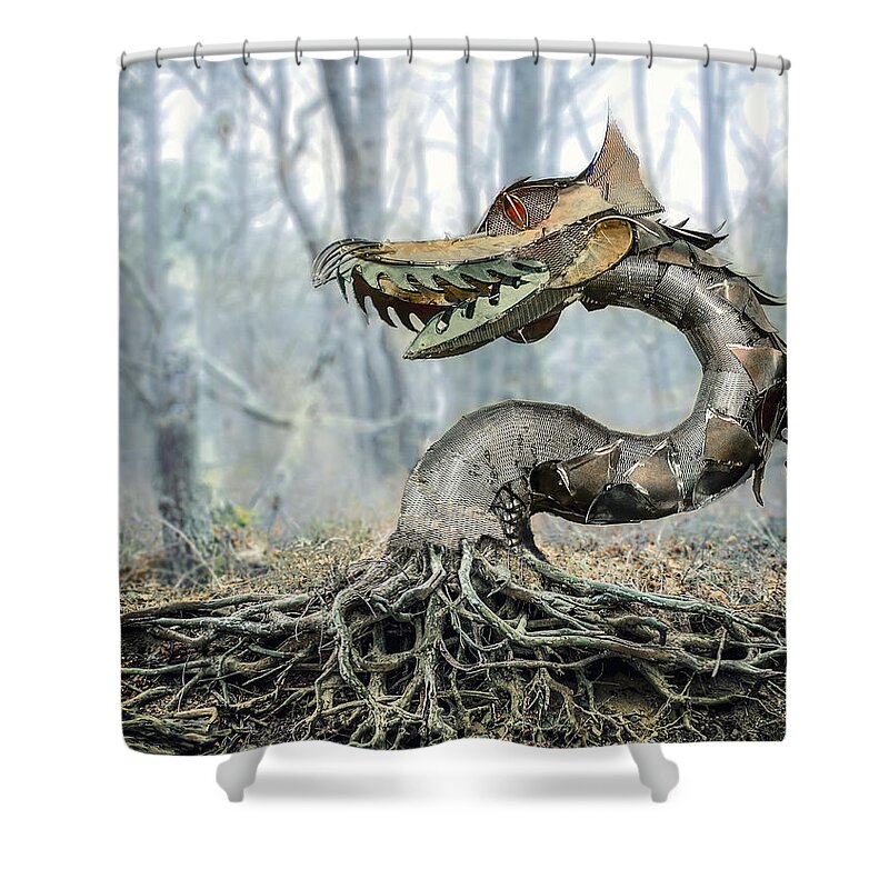 Dragon Shower Curtain featuring the digital art Dragon Root by Rick Mosher
