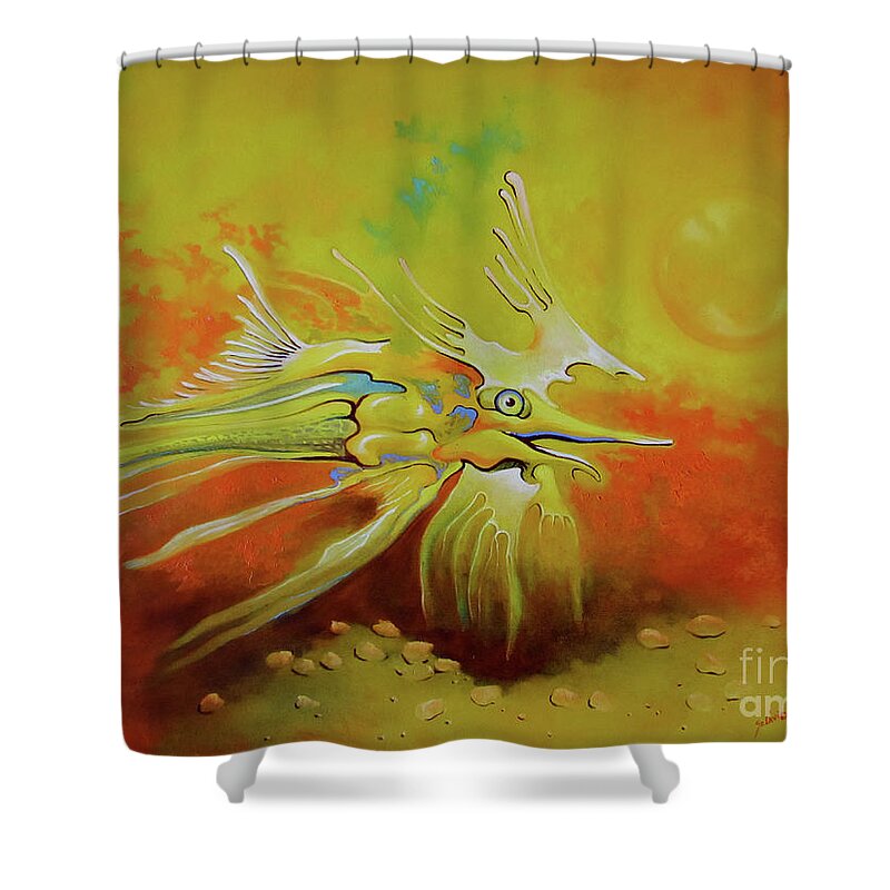 Animals Shower Curtain featuring the painting Dragonfish by Alexa Szlavics