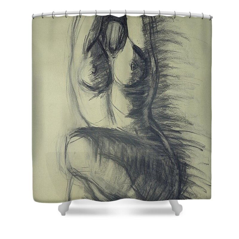 Original Shower Curtain featuring the painting Dramatic 3 - Female Nude by Carmen Tyrrell