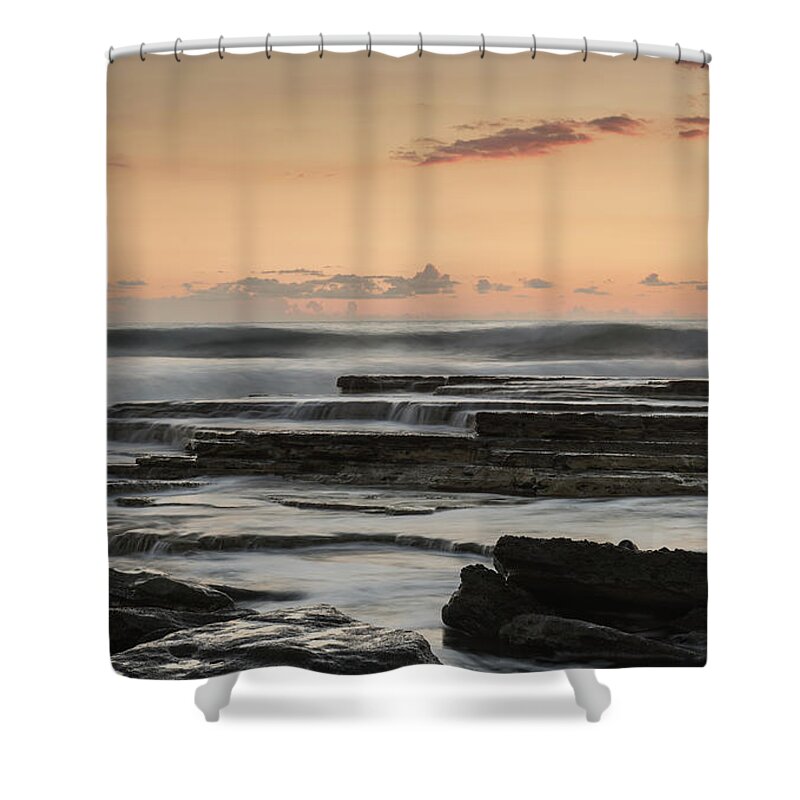 Seascape Shower Curtain featuring the photograph Dramatic rocky seascape during sunset by Michalakis Ppalis