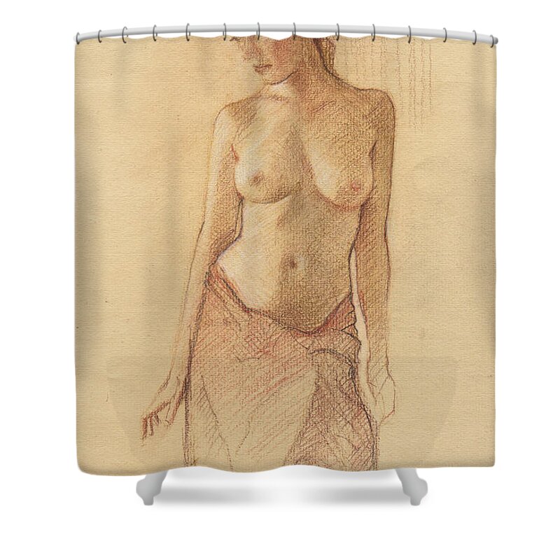 Breasts Shower Curtain featuring the drawing Draped Figure by David Ladmore
