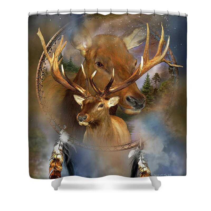 Carol Cavalaris Shower Curtain featuring the mixed media Dream Catcher - Spirit Of The Elk by Carol Cavalaris