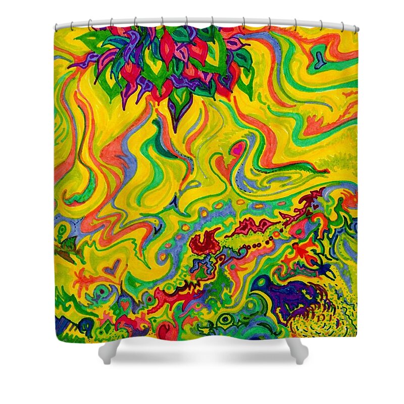 Swamp Shower Curtain featuring the painting Dream-scaped Swamp Garden 2 by Julia Woodman