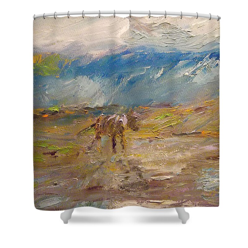 Rain Shower Curtain featuring the painting Drenched by Susan Esbensen