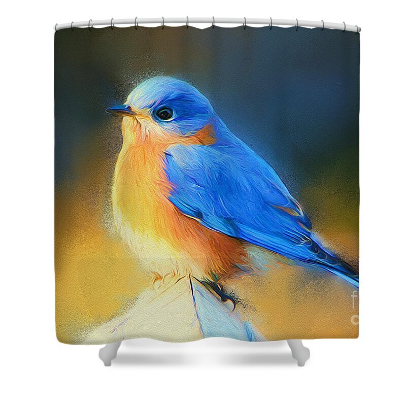 Bluebird Shower Curtain featuring the painting Dressed In Blue by Tina LeCour