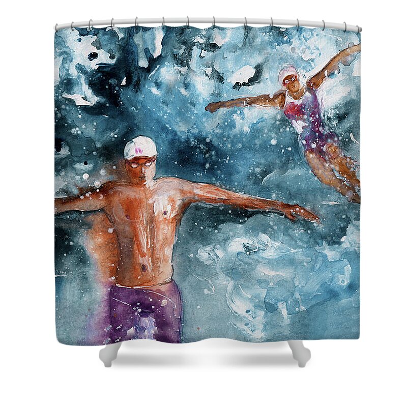 Sports Shower Curtain featuring the painting Drifting Apart by Miki De Goodaboom