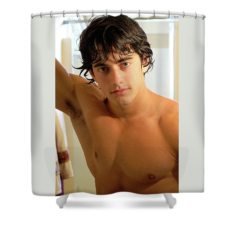 Gymnast Shower Curtain featuring the photograph Male Nude Dripping Wet by Gunther Allen