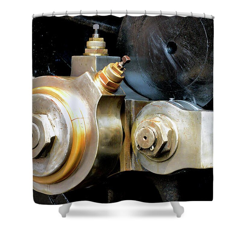 D2-rr-1798-p Shower Curtain featuring the photograph Drive wheel linkage by Paul W Faust - Impressions of Light