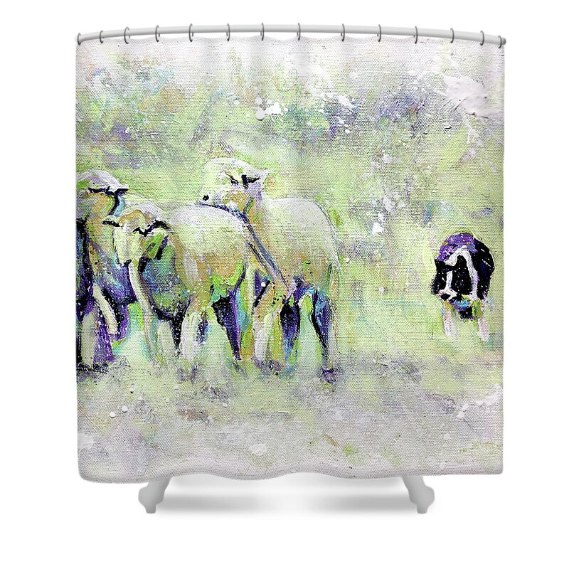 Sheep Shower Curtain featuring the painting Driving Sheep by Steve Gamba