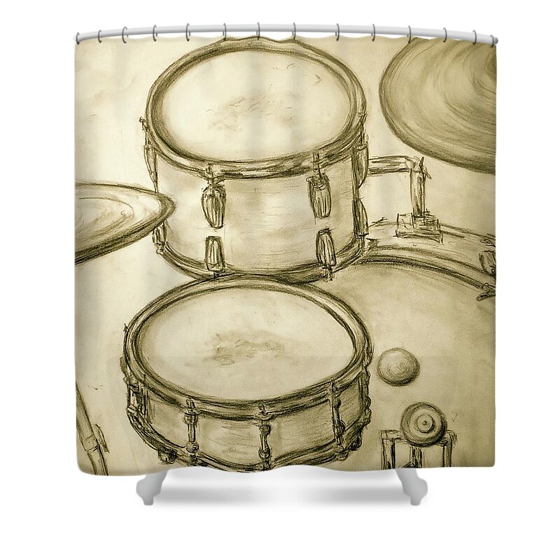 Vintage Drums Shower Curtain featuring the drawing Drummers View by Pete Maier