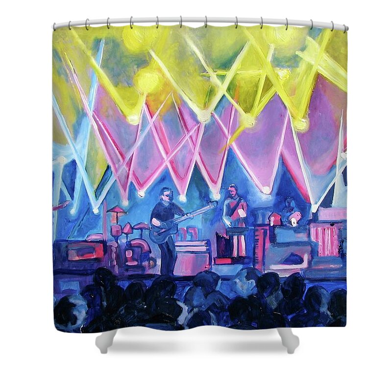 Night Scenes Shower Curtain featuring the painting Dru's Night with Um by Patricia Arroyo