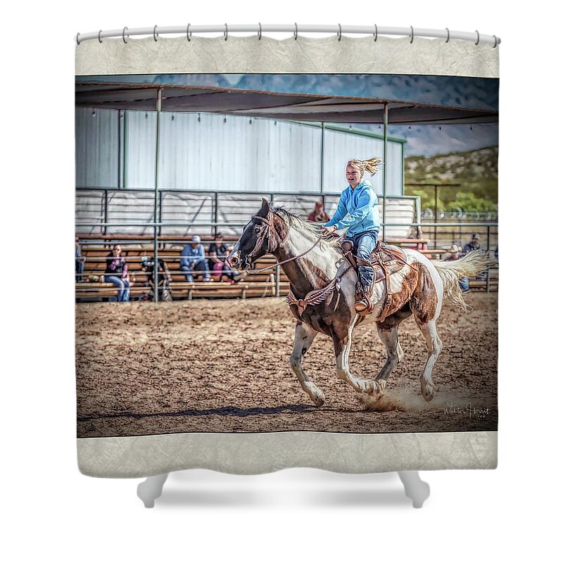 Cowgirl Shower Curtain featuring the digital art Dsc_7541_b1 by Walter Herrit