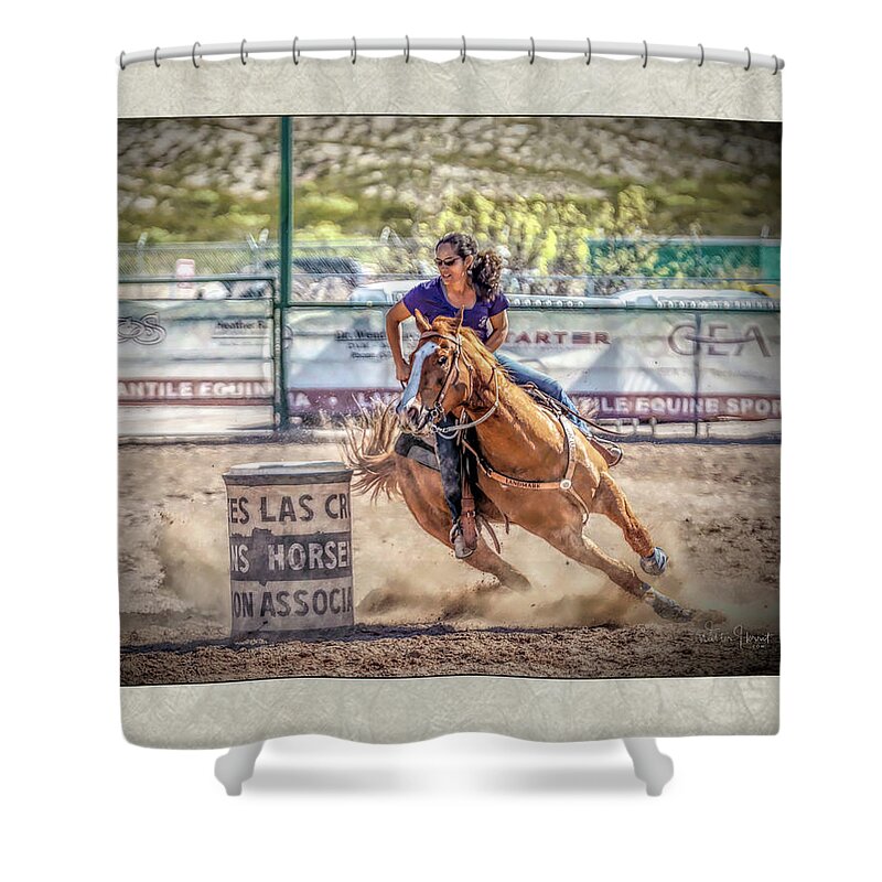 Cowgirl Shower Curtain featuring the digital art Dsc_7904_b1 by Walter Herrit