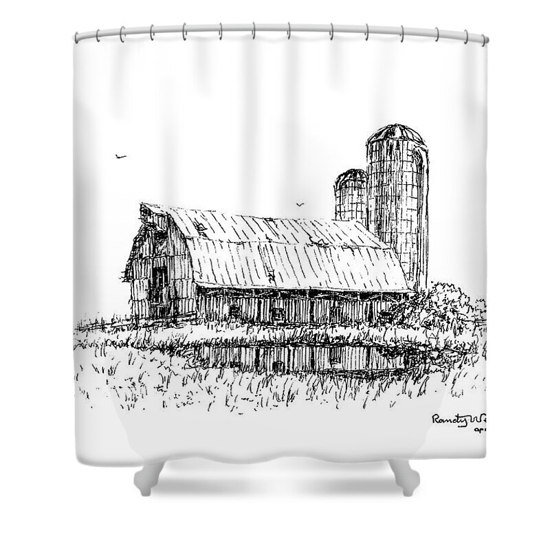 Silos Shower Curtain featuring the drawing Dual Silos by Randy Welborn