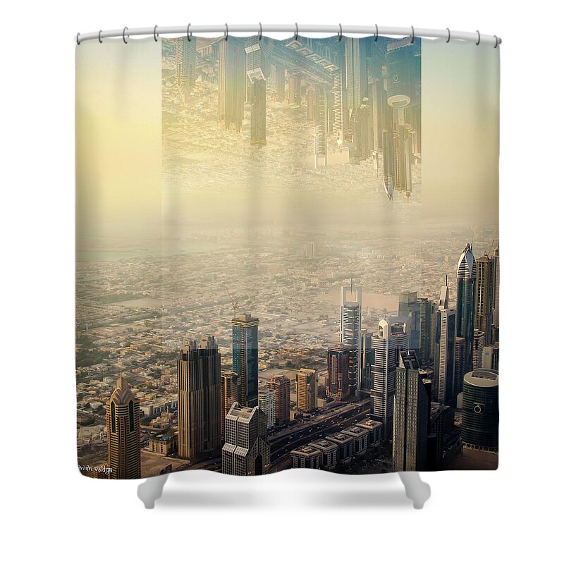 Dubai Shower Curtain featuring the photograph Dubai Skyline, Double Exposure by Aashish Vaidya