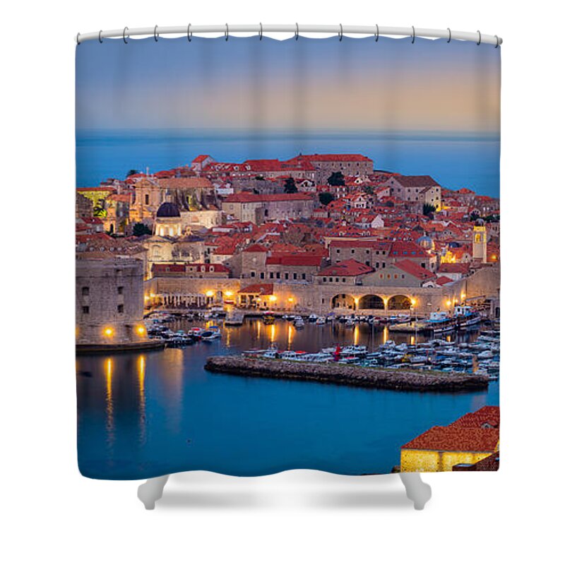 Adriatic Shower Curtain featuring the photograph Dubrovnik Twilight Panorama by Inge Johnsson