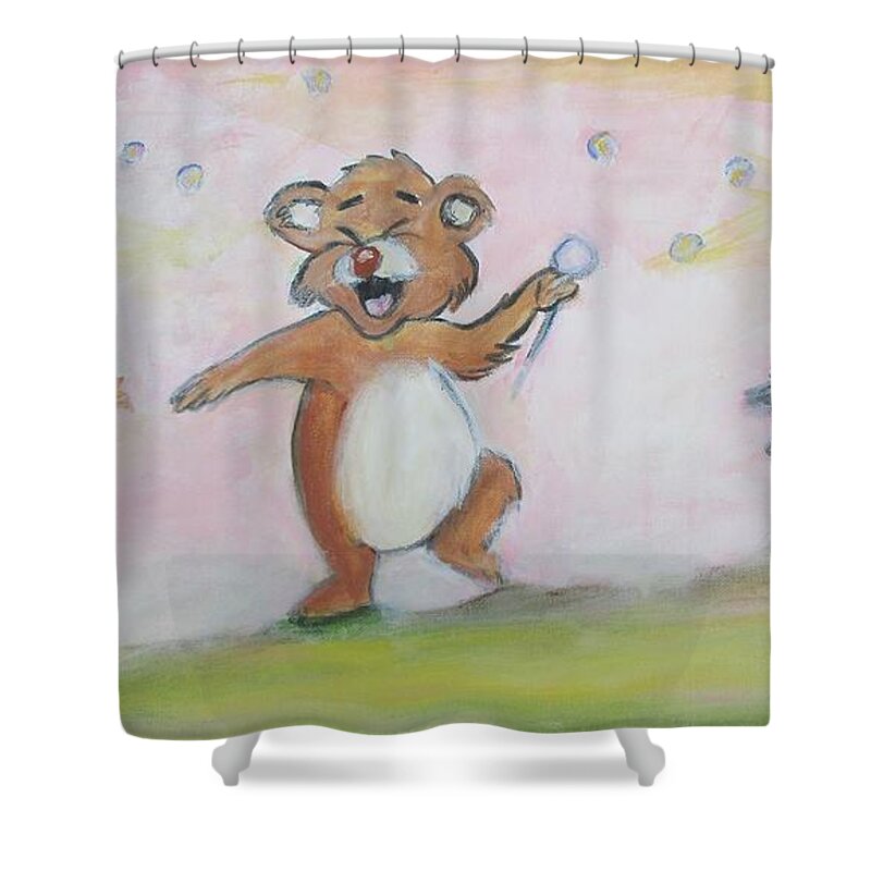 Duck Shower Curtain featuring the painting Duck, Bear,Owl by Denice Palanuk Wilson