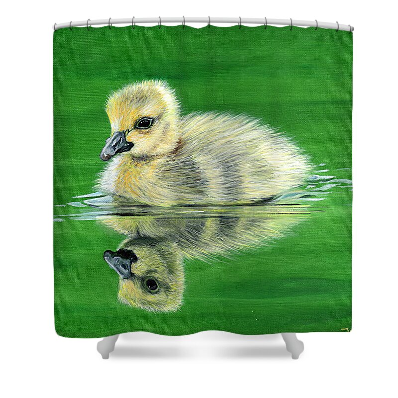 Duckling Shower Curtain featuring the painting Duckling by John Neeve
