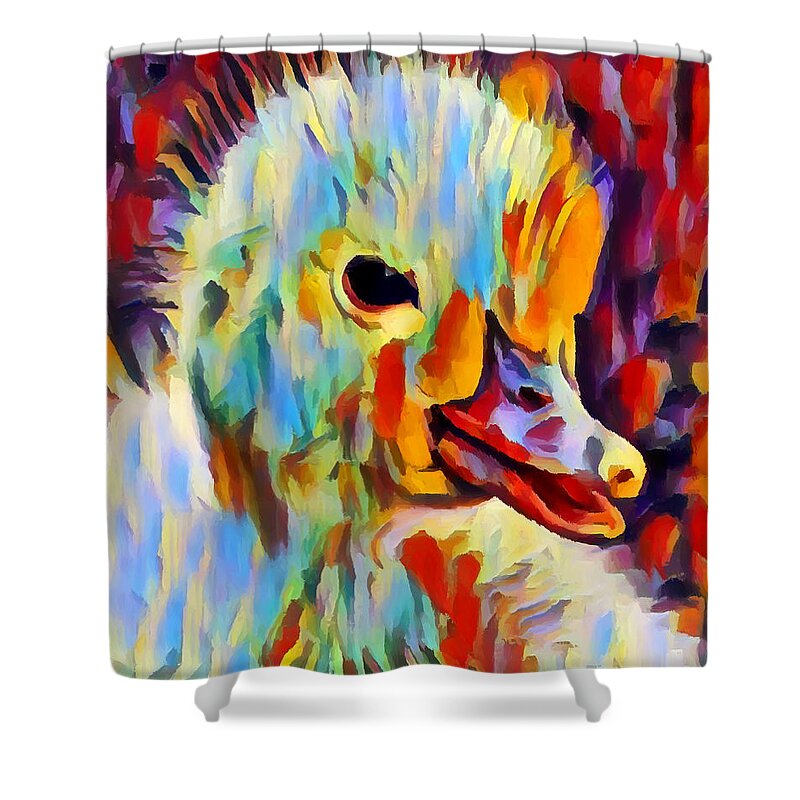 Duckling Shower Curtain featuring the painting Duckling Portrait by Chris Butler