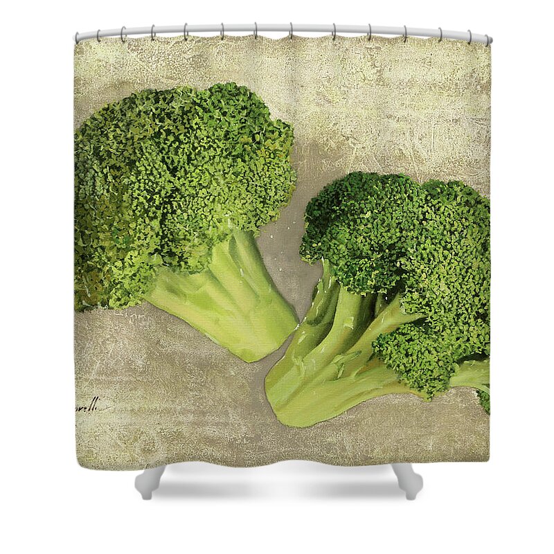 Broccoli Shower Curtain featuring the painting Due Broccoletti by Guido Borelli