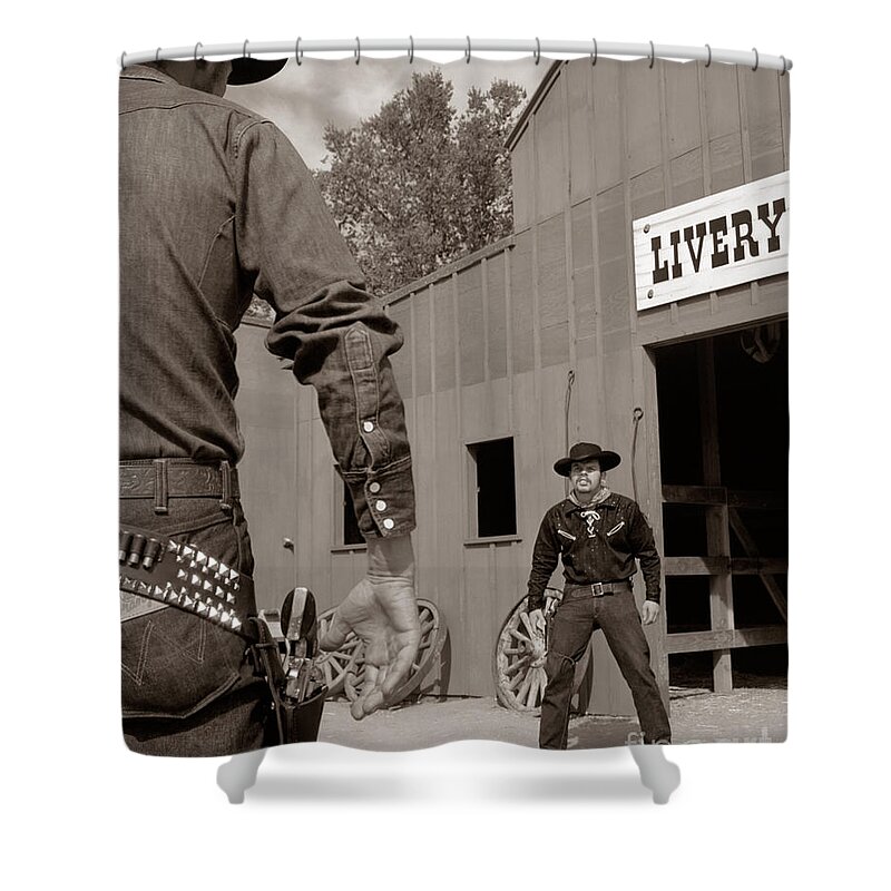 1950s Shower Curtain featuring the photograph Dueling Cowboys, C.1950-60s by D. Corson/ClassicStock