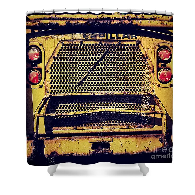 Caterpillar Shower Curtain featuring the photograph Dump Truck Grille by Amy Cicconi
