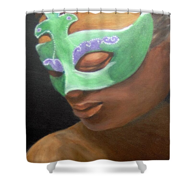 Poetry Shower Curtain featuring the painting Dunbar's Mask by Saundra Johnson