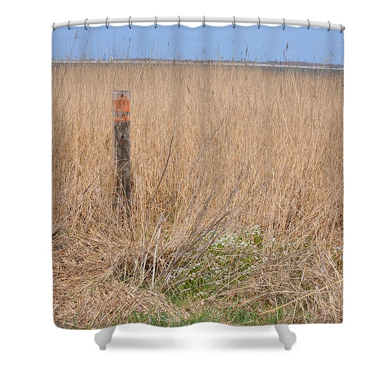 Photo. Dunes Shower Curtain featuring the photograph Dune marker by Eduard Meinema
