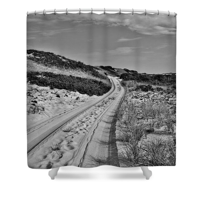 Dune Shack Shower Curtain featuring the photograph Dune Path in Black and White by Marisa Geraghty Photography