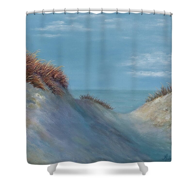 Coastal Sand Dunes Shower Curtain featuring the painting Dune Shadows by Audrey McLeod