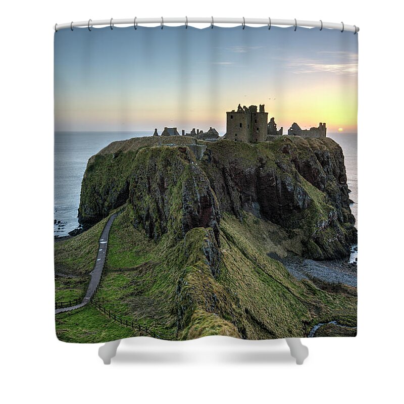 Dunnottar Shower Curtain featuring the photograph Dunnottar Castle at Sunrise by Veli Bariskan