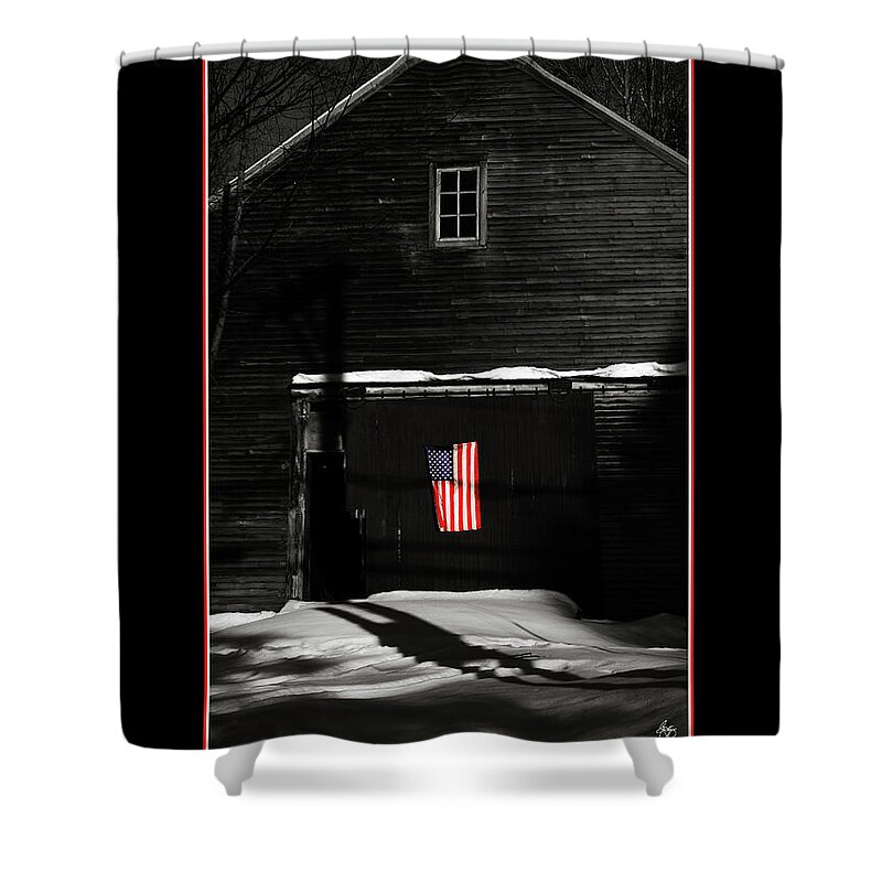American Flag Shower Curtain featuring the photograph Dusk Dims Not Her Colors Fine Art Poster and Card by Wayne King