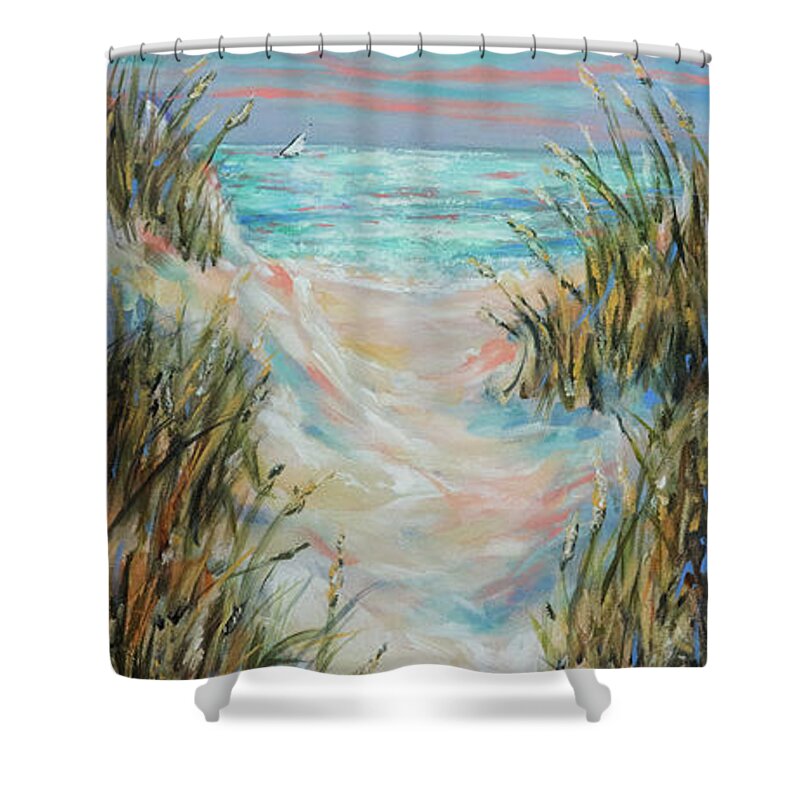 Beach Shower Curtain featuring the painting Dusk Pathway by Linda Olsen