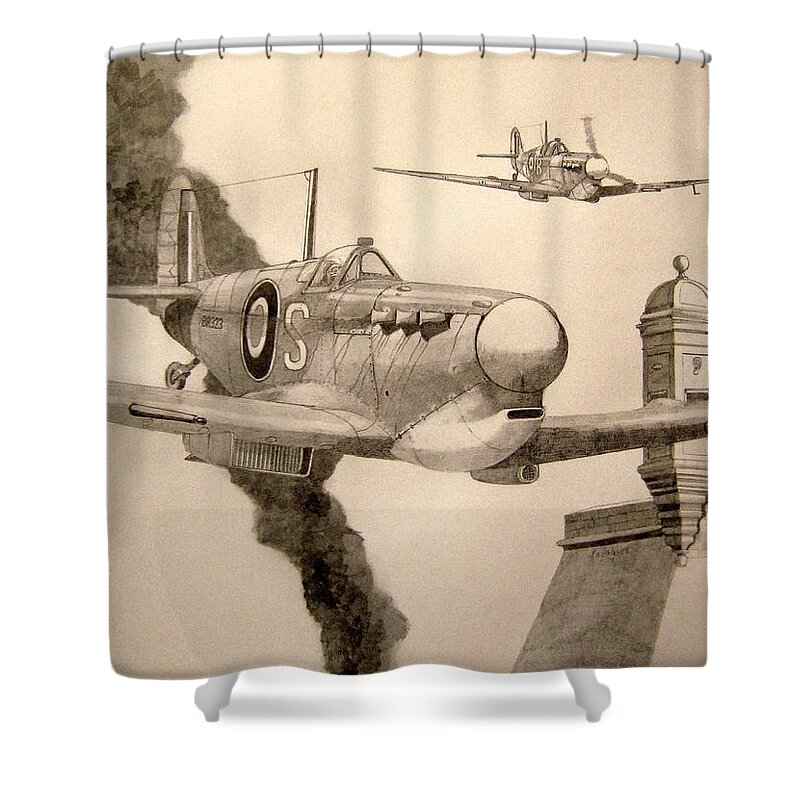 Fighter Shower Curtain featuring the painting Dusk Patrol by Ray Agius