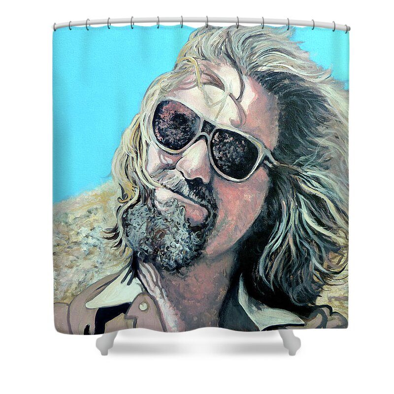 The Dude Shower Curtain featuring the painting Dusted by Donny by Tom Roderick