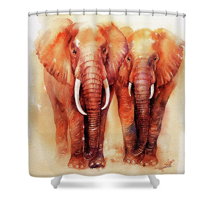 Elephants Shower Curtain featuring the painting Dusty and Brown by Arti Chauhan