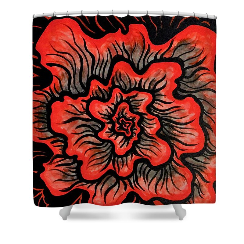 Acrylic On Canvas Shower Curtain featuring the painting Dynamic Thought Flower #5 by Bryon Stewart