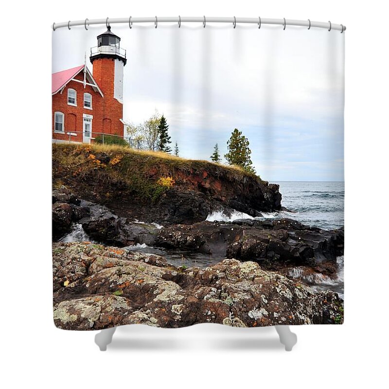 Eagle Harbor Shower Curtain featuring the photograph Eagle Harbor Lighthouse on Lake Superior by Terri Gostola