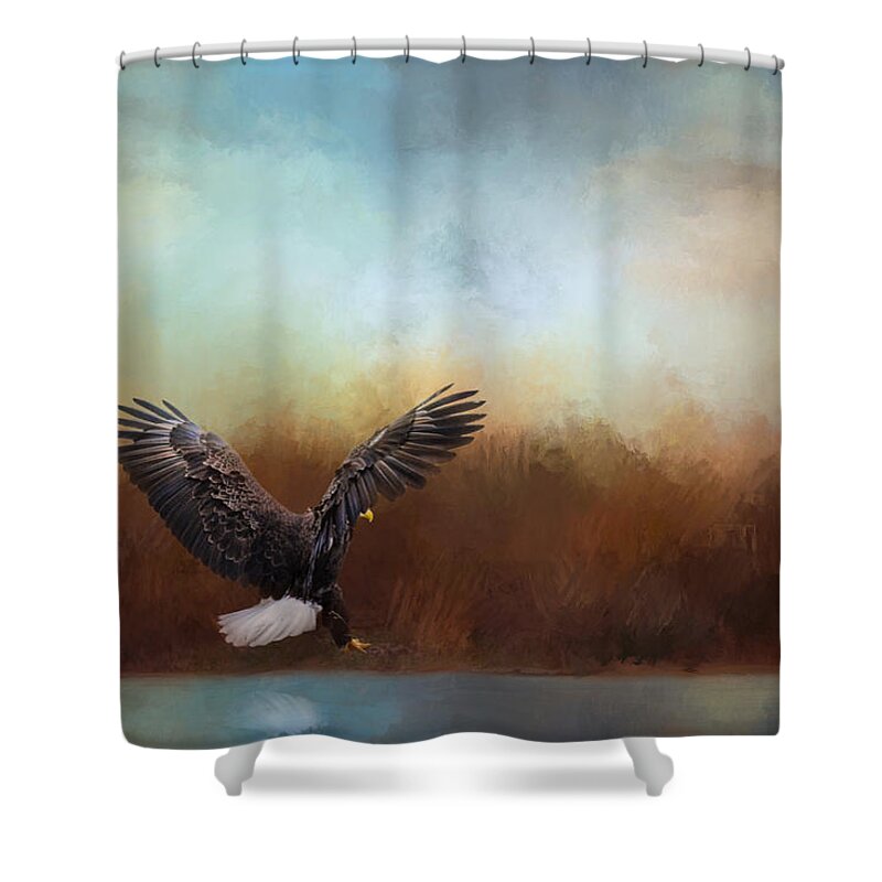 Jai Johnson Shower Curtain featuring the photograph Eagle Hunting In The Marsh by Jai Johnson