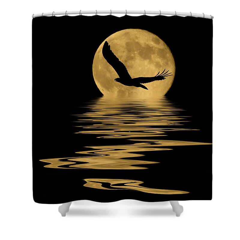 Bald Eagle Shower Curtain featuring the mixed media Eagle in the Moonlight by Shane Bechler