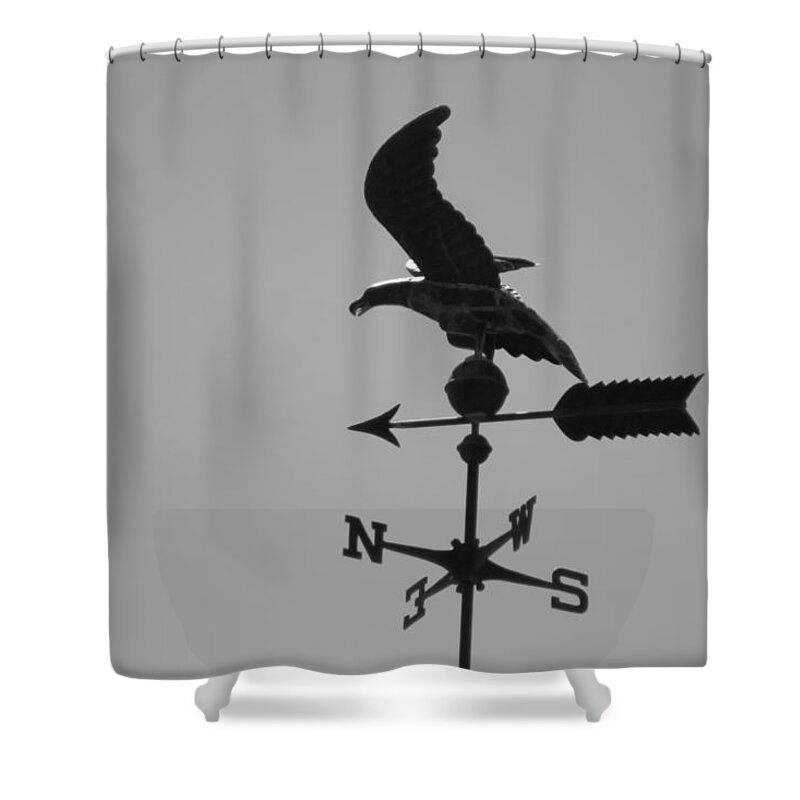 Weather Vein Shower Curtain featuring the photograph Eagle on Weathervane in Black and White by Colleen Cornelius