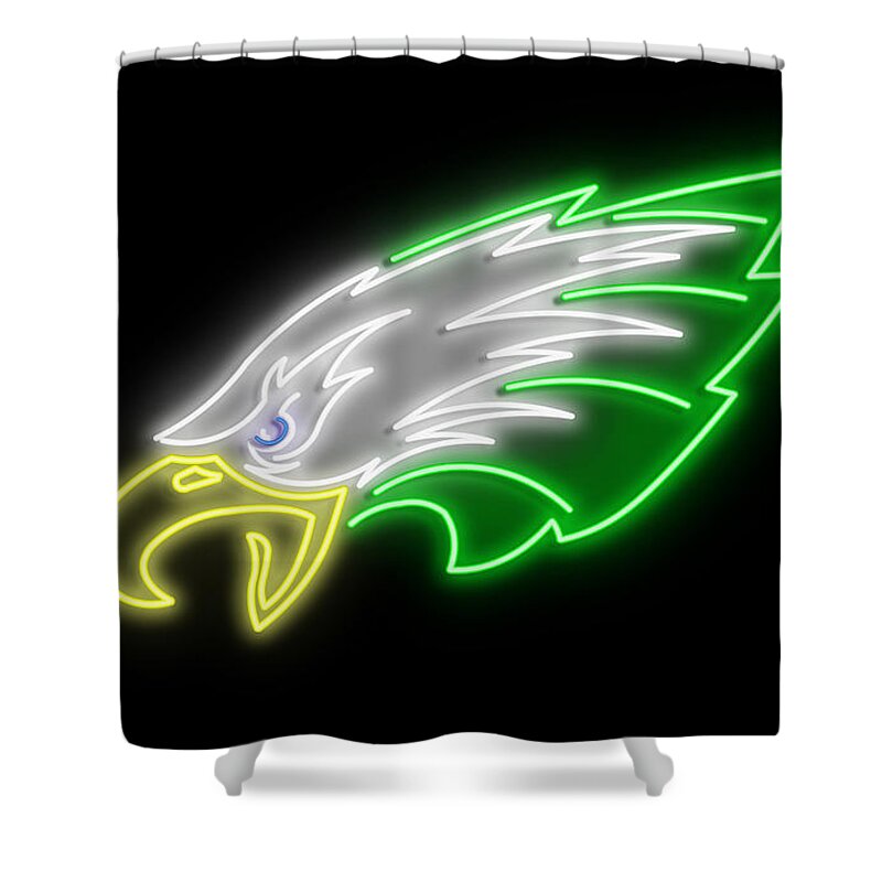 Philadelphia Shower Curtain featuring the digital art Eagles Neon Sign by Ricky Barnard