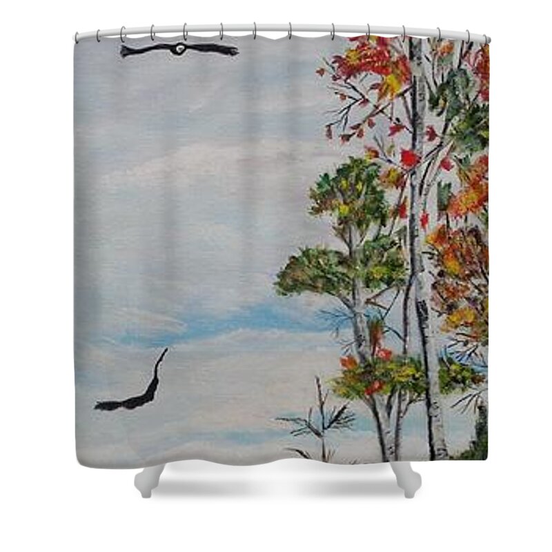 Bald Eagle Shower Curtain featuring the painting Eagles Point by Marilyn McNish