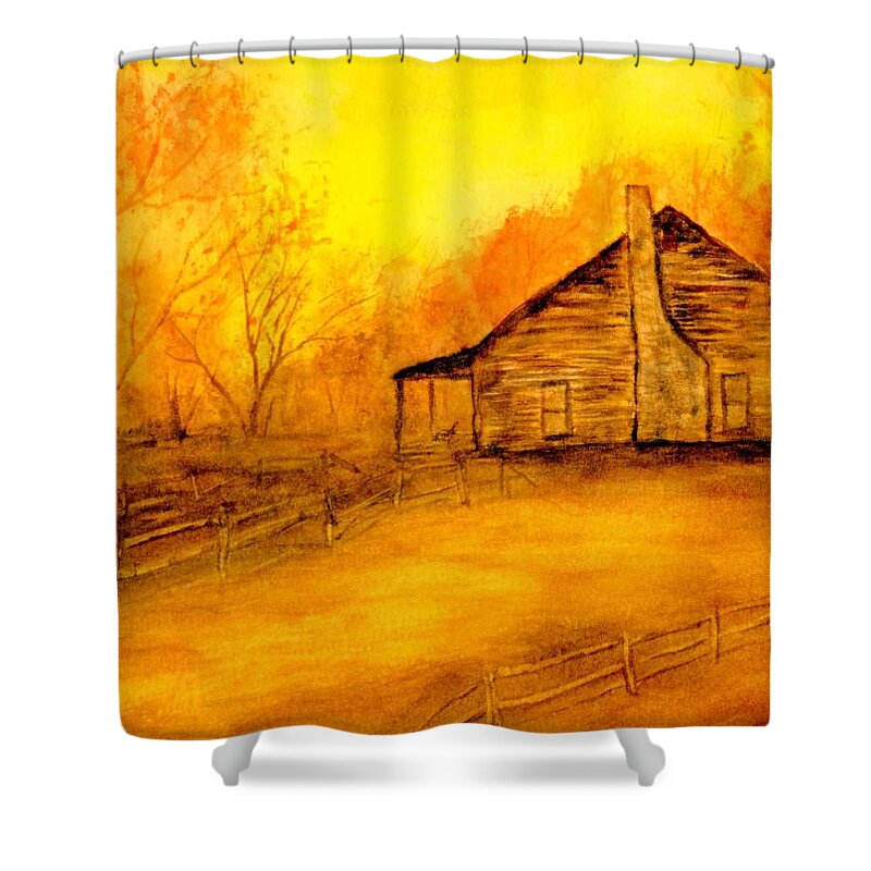 Cabin Shower Curtain featuring the painting Early Kentucky Times by Gail Kirtz