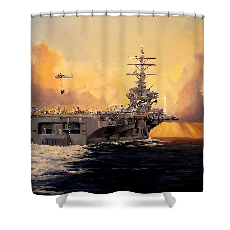 Aircraft Carrier Shower Curtain featuring the painting Early Morning Delivery by Barry BLAKE
