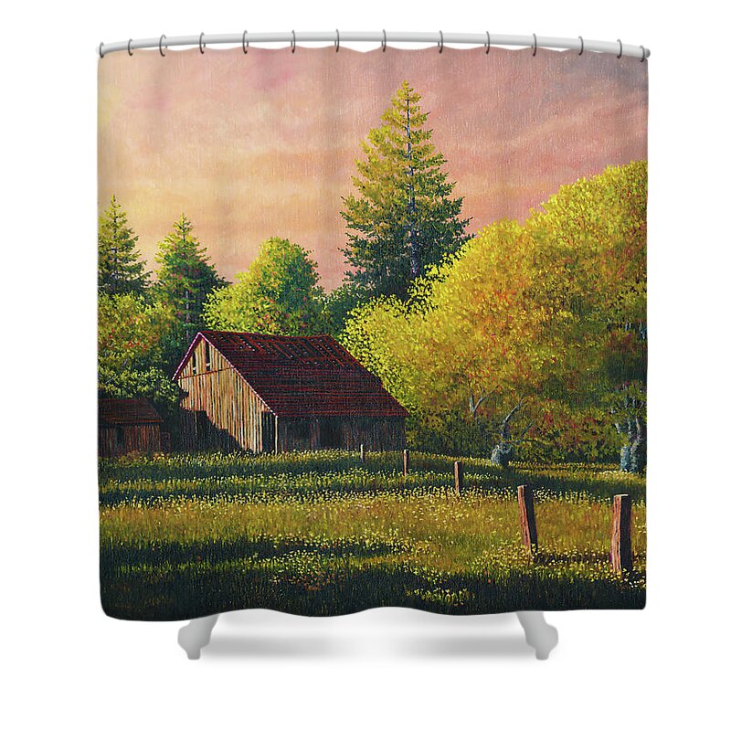 Landscape Shower Curtain featuring the painting Early Morning Farm by Douglas Castleman